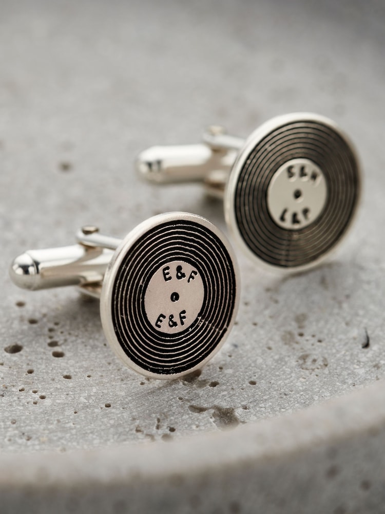 Personalised Silver Vinyl Record Cufflinks By Posh Totty Designs - Image 2 of 3