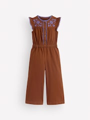 Boden Brown Flutter Sleeve Denim Jumpsuit - Image 1 of 3