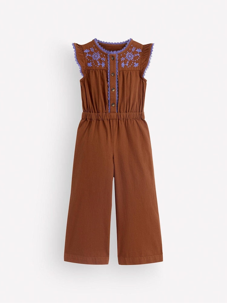 Boden Brown Flutter Sleeve Denim Jumpsuit - Image 1 of 3 Boden Brown Flutter Sleeve Denim Jumpsuit - Image 1 of 3
