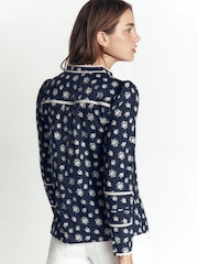 Boden Blue Carmen Lace Trim Cotton Top - Image 2 of 6