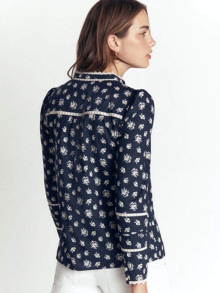 Boden Blue Carmen Lace Trim Cotton Top - Image 2 of 6 Boden Blue Carmen Lace Trim Cotton Top - Image 2 of 6
