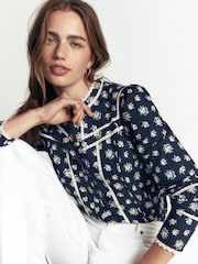 Boden Blue Carmen Lace Trim Cotton Top - Image 4 of 6