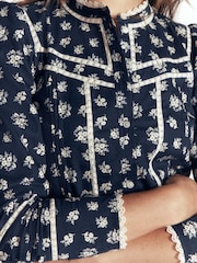 Boden Blue Carmen Lace Trim Cotton Top - Image 5 of 6