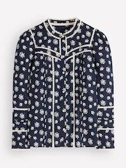 Boden Blue Carmen Lace Trim Cotton Top - Image 6 of 6