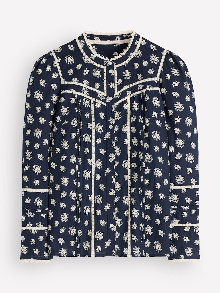 Boden Blue Carmen Lace Trim Cotton Top - Image 6 of 6 Boden Blue Carmen Lace Trim Cotton Top - Image 6 of 6