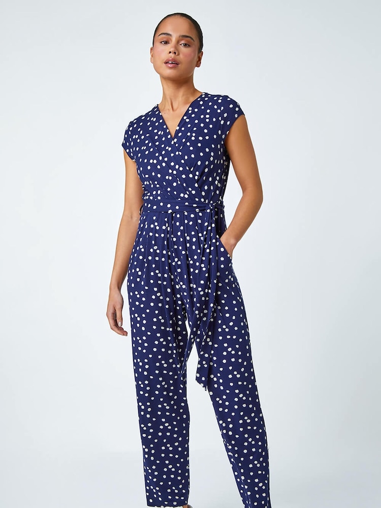 Roman Blue Petite Polka Dot Stretch Jumpsuit - Image 1 of 4