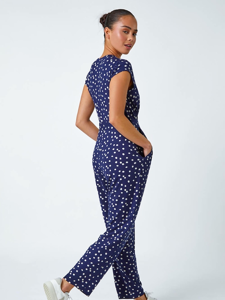 Roman Blue Petite Polka Dot Stretch Jumpsuit - Image 2 of 4
