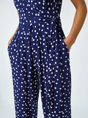 Roman Blue Petite Polka Dot Stretch Jumpsuit - Image 4 of 4