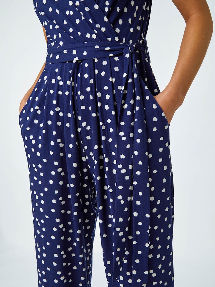 Roman Blue Petite Polka Dot Stretch Jumpsuit - Image 4 of 4