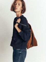 Boden Blue Textured Knitted Bomber Jacket - Image 3 of 7