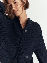 Boden Blue Textured Knitted Bomber Jacket - Image 5 of 7