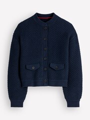 Boden Blue Textured Knitted Bomber Jacket - Image 6 of 7