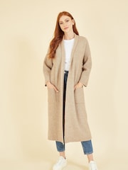 Yumi Cream Knitted Maxi Cardigan with Pockets - Image 1 of 5