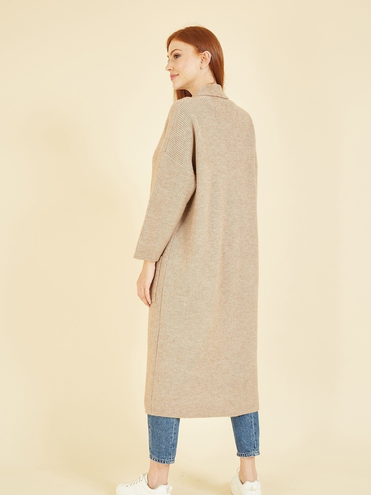 Yumi Cream Knitted Maxi Cardigan with Pockets - Image 2 of 5