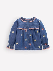 Boden Blue Frill Button Through Top - Image 1 of 3