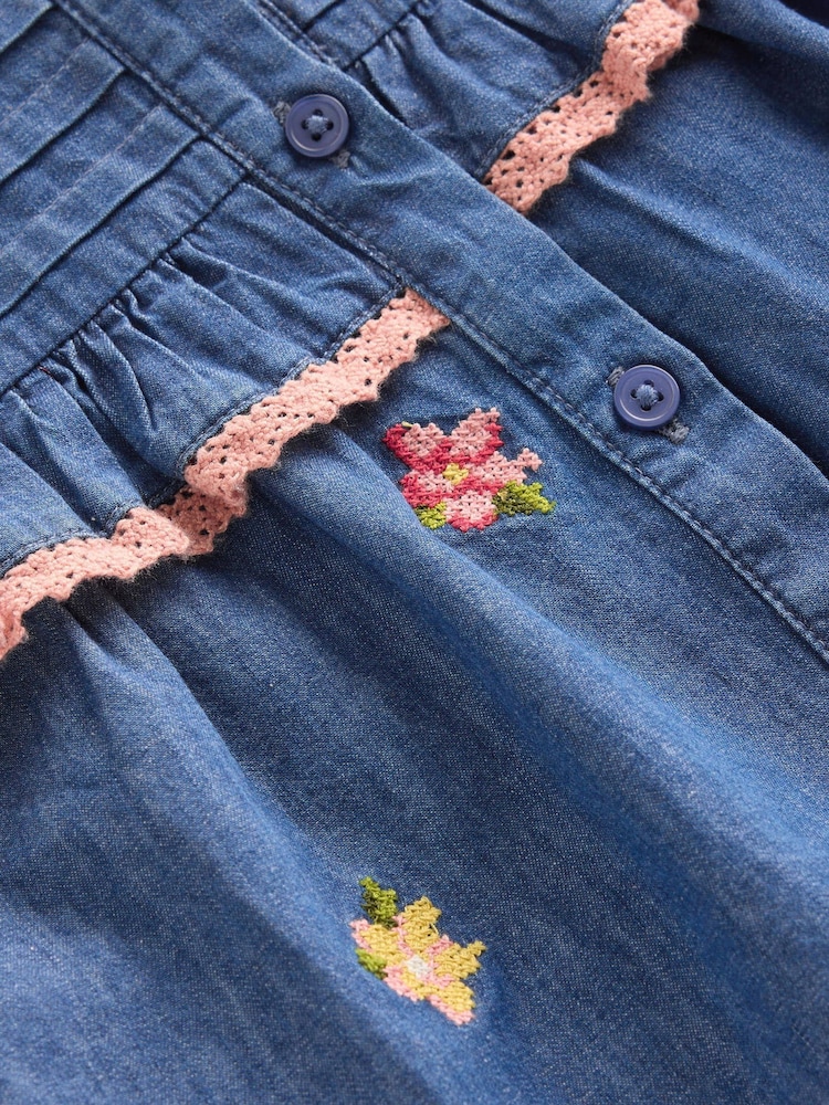 Boden Blue Frill Button Through Top - Image 3 of 3 Boden Blue Frill Button Through Top - Image 3 of 3
