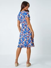 Roman Blue Petite Floral Frill Hem Stretch Dress - Image 3 of 5