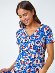 Roman Blue Petite Floral Frill Hem Stretch Dress - Image 4 of 5