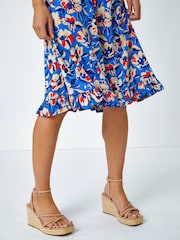 Roman Blue Petite Floral Frill Hem Stretch Dress - Image 5 of 5
