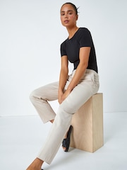 Roman Natural Petite Cotton Blend Tailored Trousers - Image 1 of 5