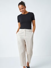 Roman Natural Petite Cotton Blend Tailored Trousers - Image 2 of 5