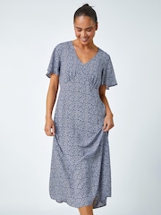 Roman Blue Petite Ditsy Paisley Midi Dress - Image 1 of 5