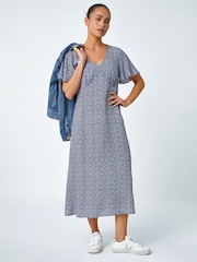 Roman Blue Petite Ditsy Paisley Midi Dress - Image 4 of 5