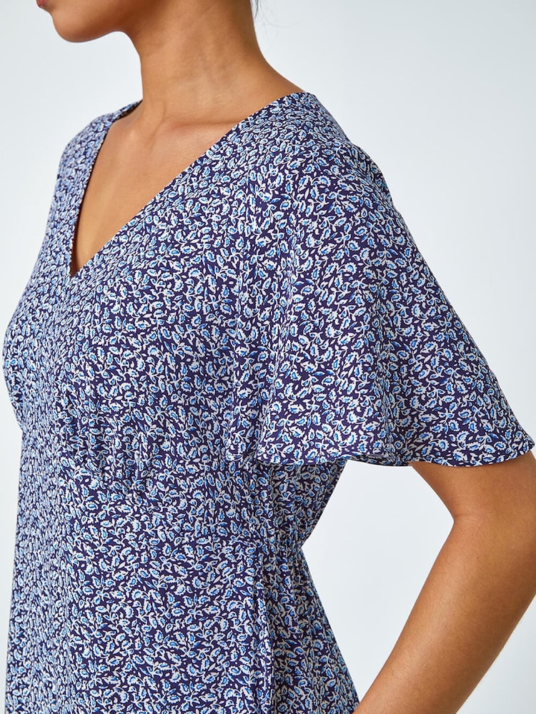 Roman Blue Petite Ditsy Paisley Midi Dress - Image 5 of 5