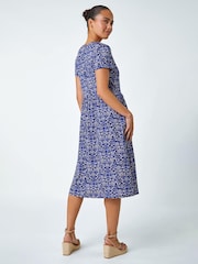 Roman Blue Petite Floral Button Pocket Midi Dress - Image 2 of 5