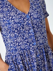 Roman Blue Petite Floral Button Pocket Midi Dress - Image 5 of 5