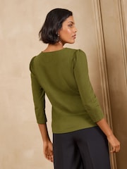 Love & Roses Black White and Olive Green 3/4 Sleeve Scallop VNeck Jersey Top - Image 7 of 8