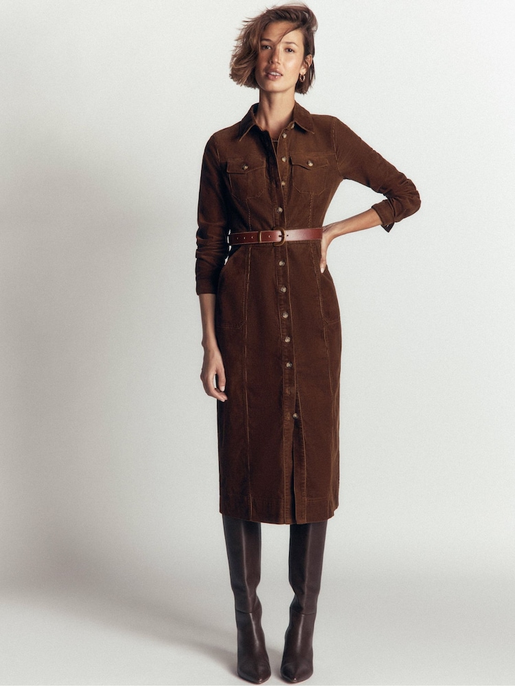 Boden Brown Fleur Cord Midi Dress - Image 1 of 6 Boden Brown Fleur Cord Midi Dress - Image 1 of 6