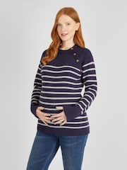 JoJo Maman Bébé Navy Stripe Button Shoulder Maternity & Nursing Jumper - Image 1 of 5