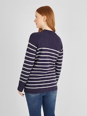 JoJo Maman Bébé Navy Stripe Button Shoulder Maternity & Nursing Jumper - Image 2 of 5