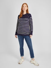 JoJo Maman Bébé Navy Stripe Button Shoulder Maternity & Nursing Jumper - Image 3 of 5