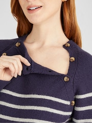 JoJo Maman Bébé Navy Stripe Button Shoulder Maternity & Nursing Jumper - Image 4 of 5