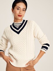 Joules Dawson Cream V-Neck Cricket Jumper - Image 1 of 5