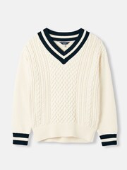 Joules Dawson Cream V-Neck Cricket Jumper - Image 5 of 5