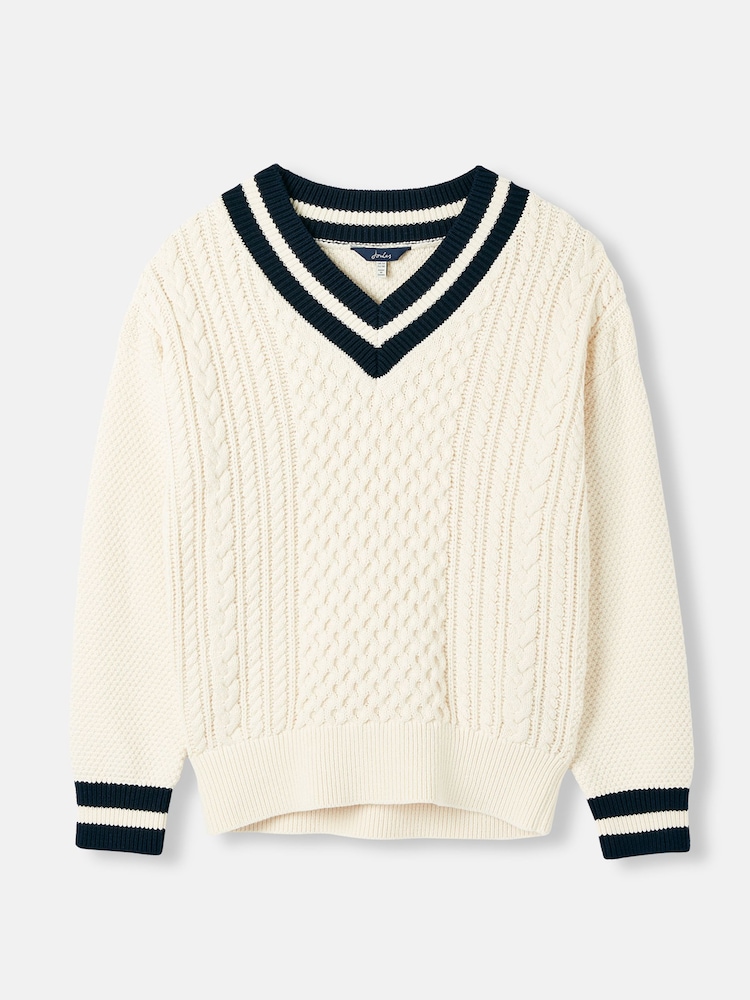 Joules Dawson Cream V-Neck Cricket Jumper - Image 5 of 5