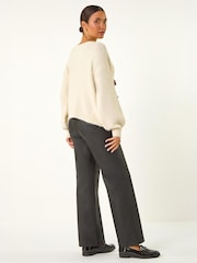 Roman Cream Leopard Tie Front V-Neck Cardigan - Image 3 of 4