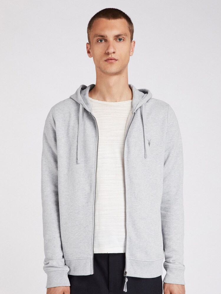 AllSaints Grey 100% Cotton Raven Hoodie - Image 1 of 6