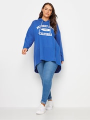 Yours Curve Blue Varsity Slogan Longline Hoodie - Image 2 of 5