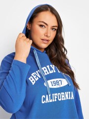 Yours Curve Blue Varsity Slogan Longline Hoodie - Image 4 of 5