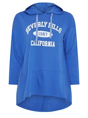 Yours Curve Blue Varsity Slogan Longline Hoodie - Image 5 of 5