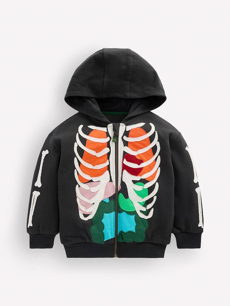هودي Skeleton Glow Fun بسحاب كامل من Boden - صورة 1 من 3 هودي Skeleton Glow Fun بسحاب كامل من Boden - صورة 1 من 3
