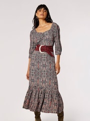 Apricot Black Paisley Long Sleeve Dress - Image 1 of 5