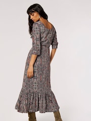 Apricot Black Paisley Long Sleeve Dress - Image 2 of 5