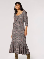 Apricot Black Paisley Long Sleeve Dress - Image 3 of 5
