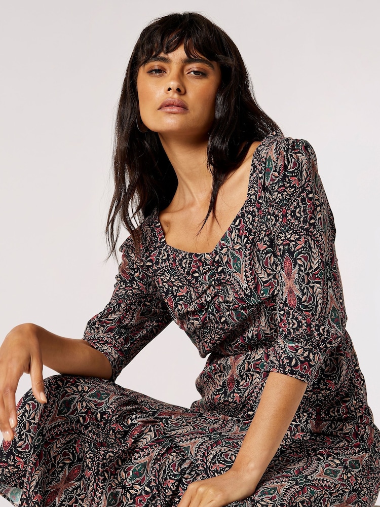 Apricot Black Paisley Long Sleeve Dress - Image 5 of 5