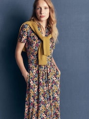Boden Brown Floral Heidi Jersey Midi Tea Dress - Image 1 of 6
